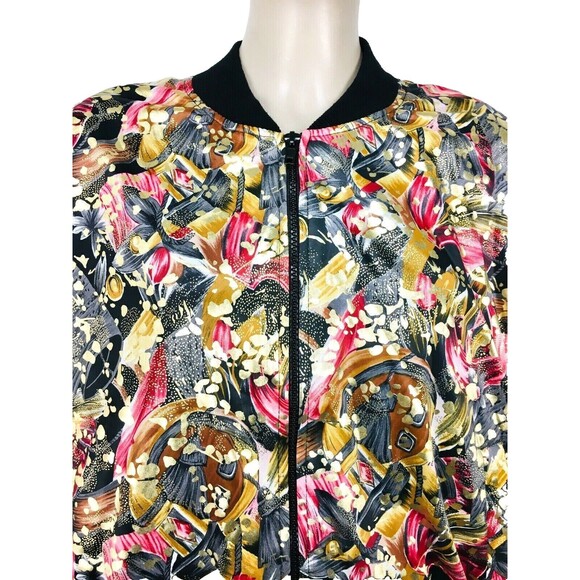 Vintage 80s Metallic Gold Pink/Black Abstract Bomber Jacket OSFM New - Picture 5 of 9